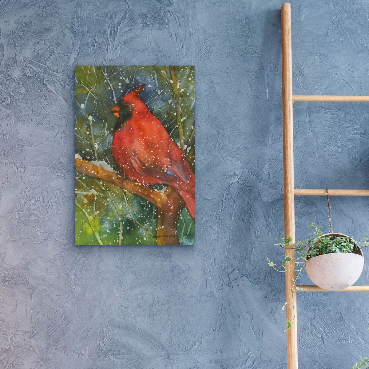 Perched Cardinal by Annelein Beukenkamp - 16x24 acrylic wall art in a room