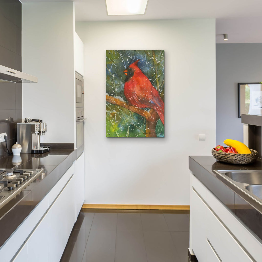 Perched Cardinal by Annelein Beukenkamp - 24x36 acrylic wall art in a room