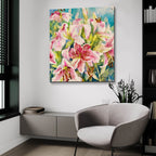 Pink Lilies by Annelein Beukenkamp - 36x36 acrylic wall art in a room