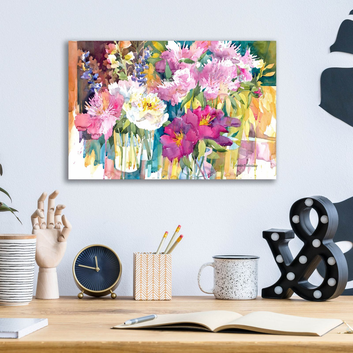 Plethora Of Peonies by Annelein Beukenkamp - 16x12 acrylic wall art in a room