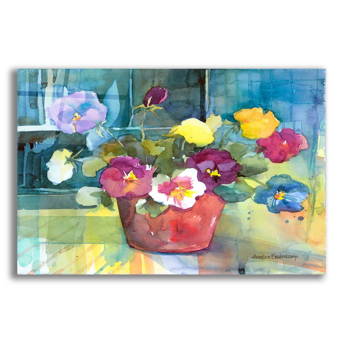 Potted Pansies by Annelein Beukenkamp acrylic glass wall art