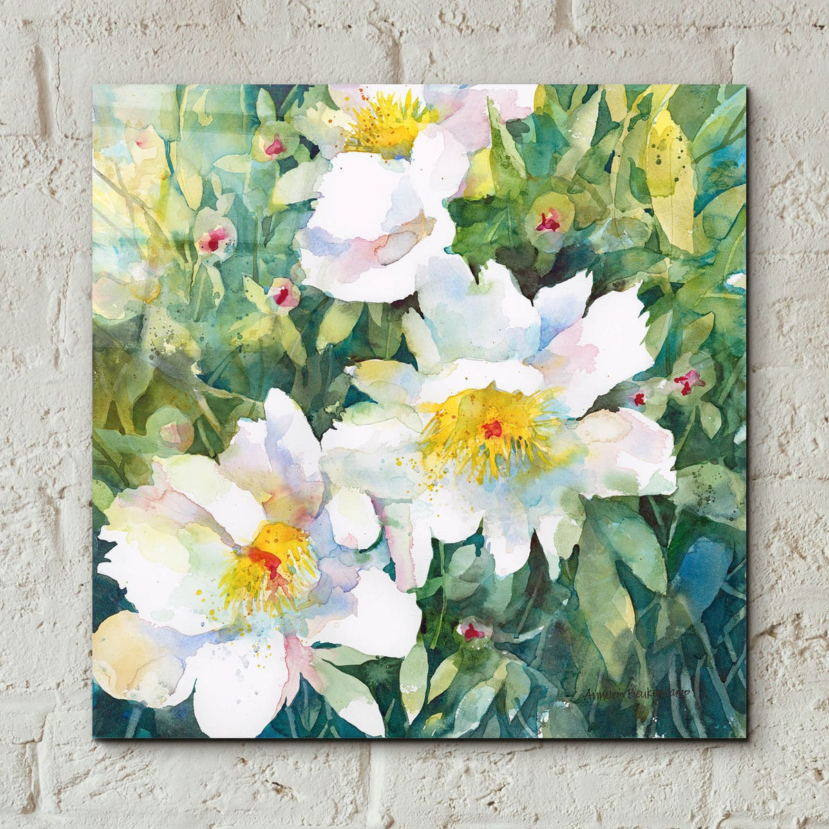 Pristine Peonies by Annelein Beukenkamp - 12x12 acrylic wall art in a room