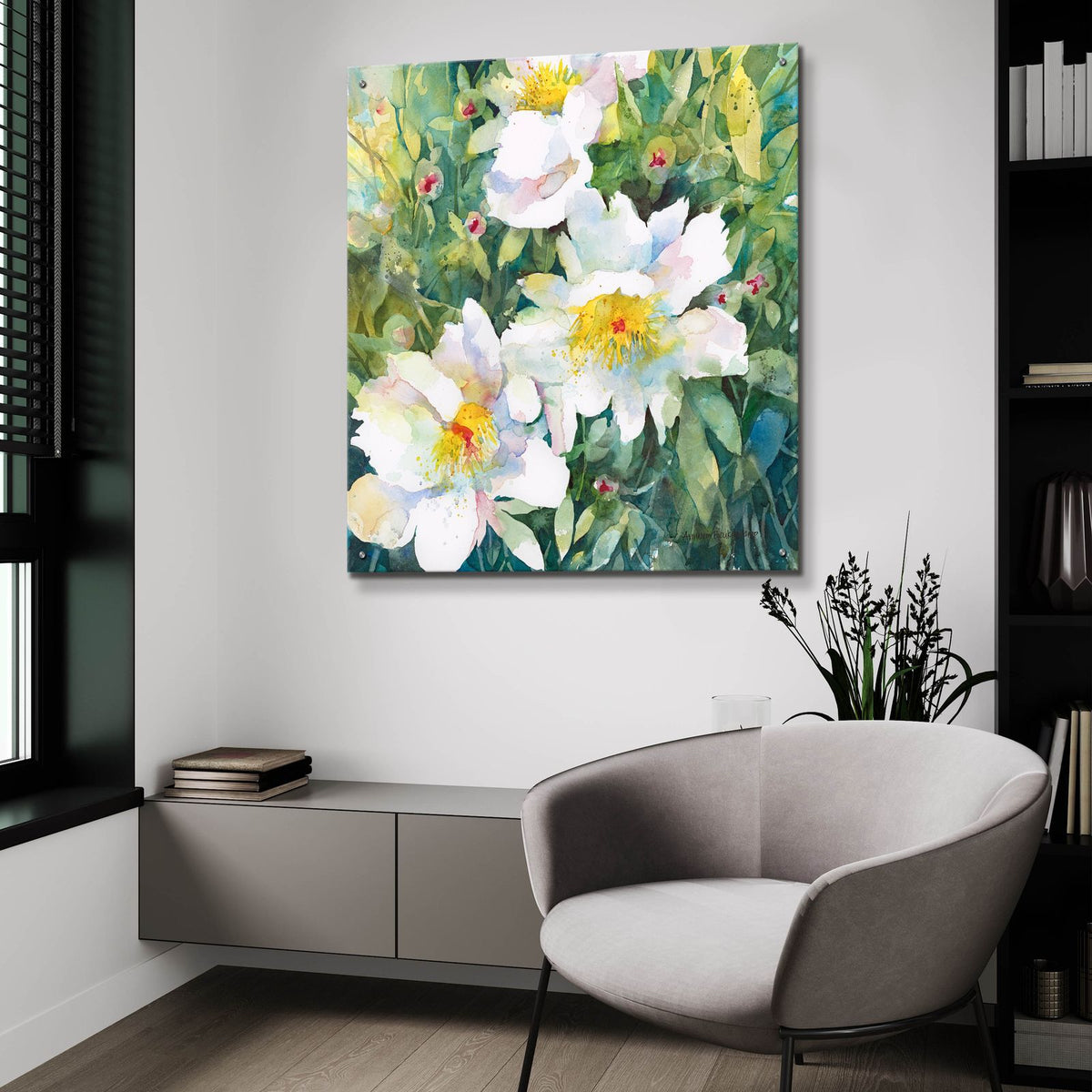 Pristine Peonies by Annelein Beukenkamp - 36x36 acrylic wall art in a room