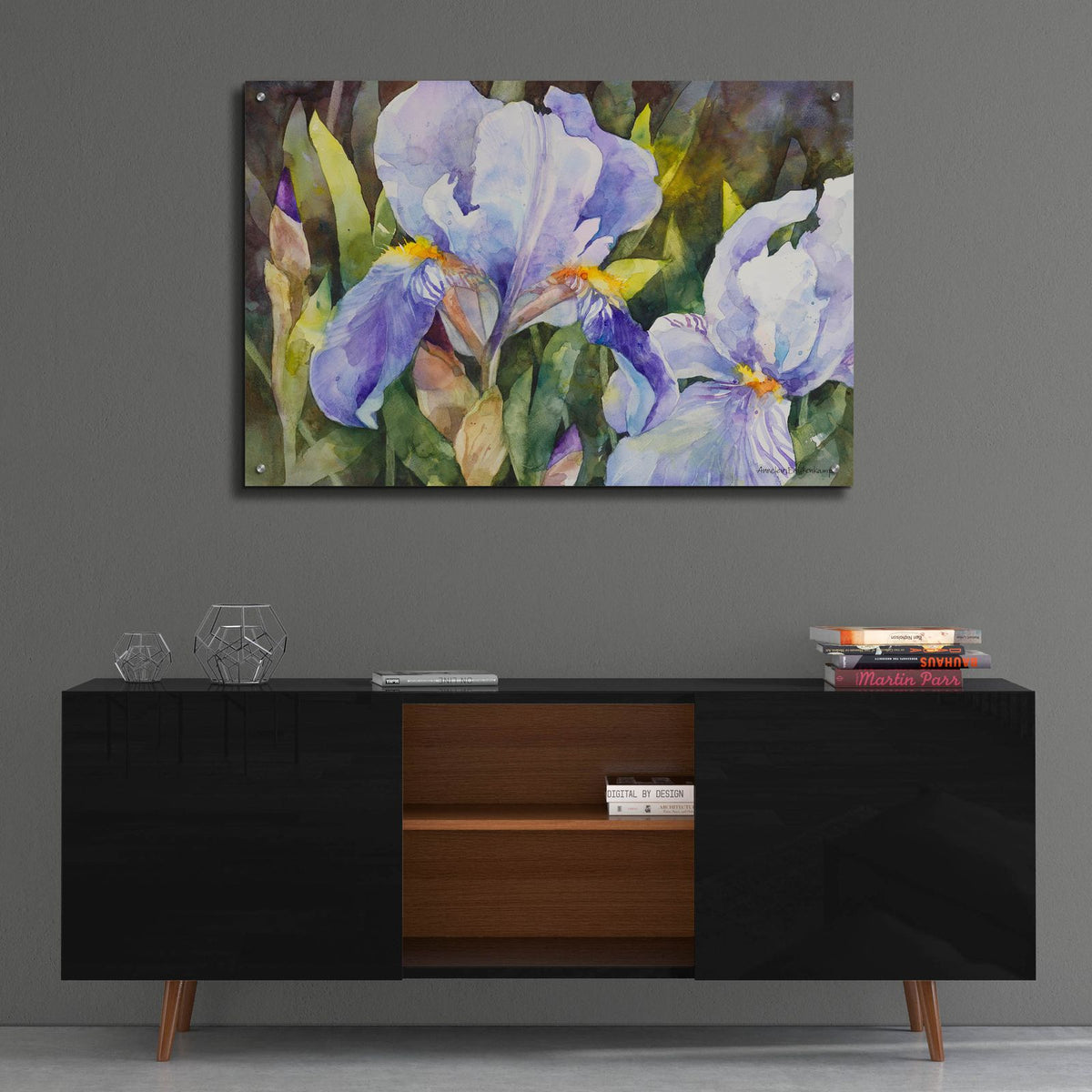 Purple Iris Closeup by Annelein Beukenkamp - 36x24 acrylic wall art in a room