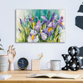 Purple Irises by Annelein Beukenkamp - 16x12 acrylic wall art in a room