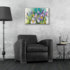 Purple Irises by Annelein Beukenkamp - 24x16 acrylic wall art in a room