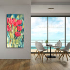 Red Hot Tulips by Annelein Beukenkamp - 24x48 acrylic wall art in a room