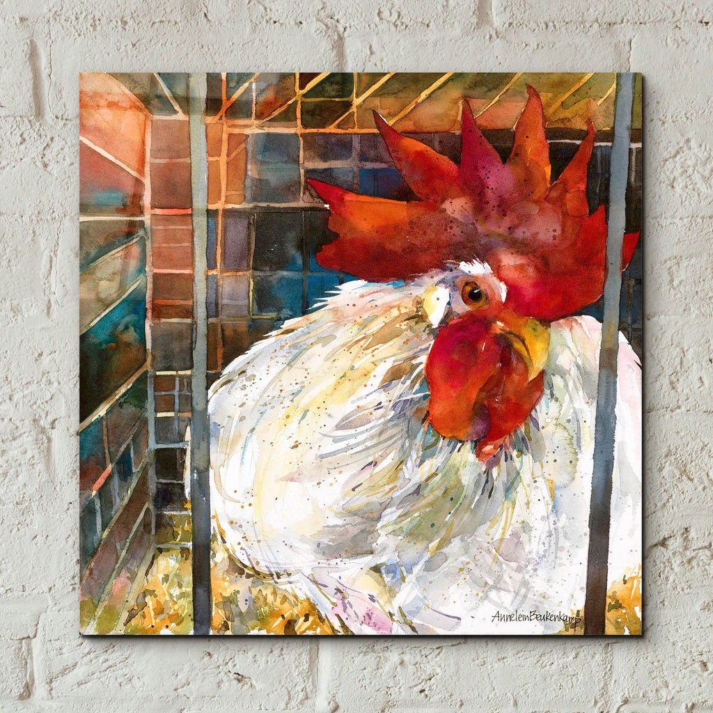 Rooster 2 by Annelein Beukenkamp - 12x12 acrylic wall art in a room