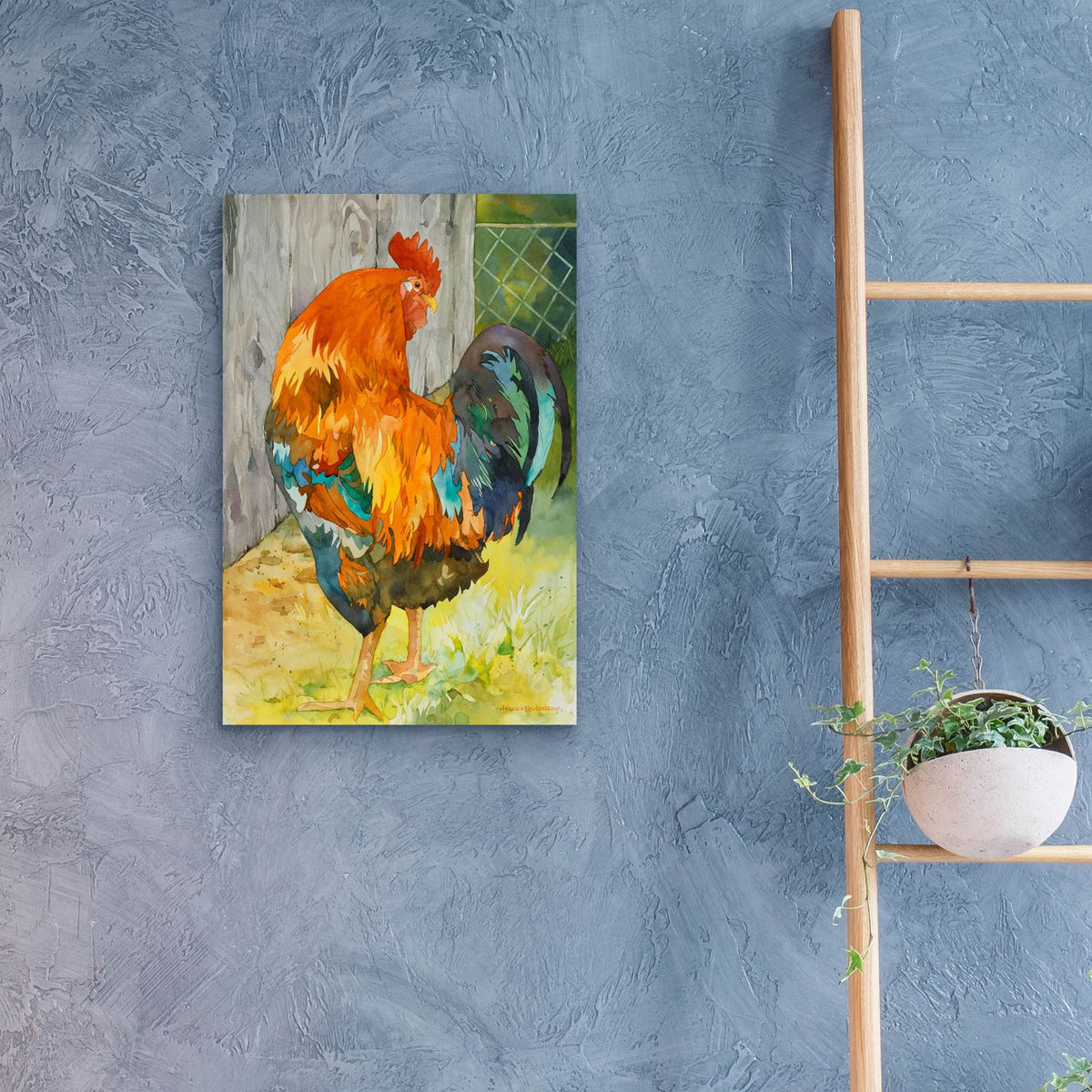 Rooster Pen by Annelein Beukenkamp - 16x24 acrylic wall art in a room