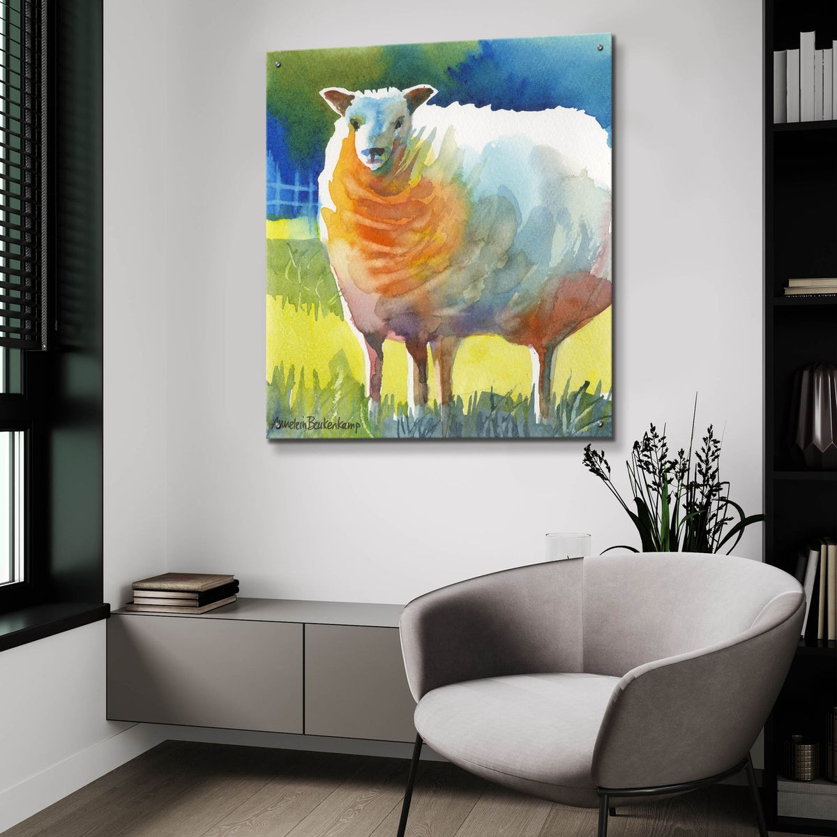 Sheep 2 by Annelein Beukenkamp - 36x36 acrylic wall art in a room