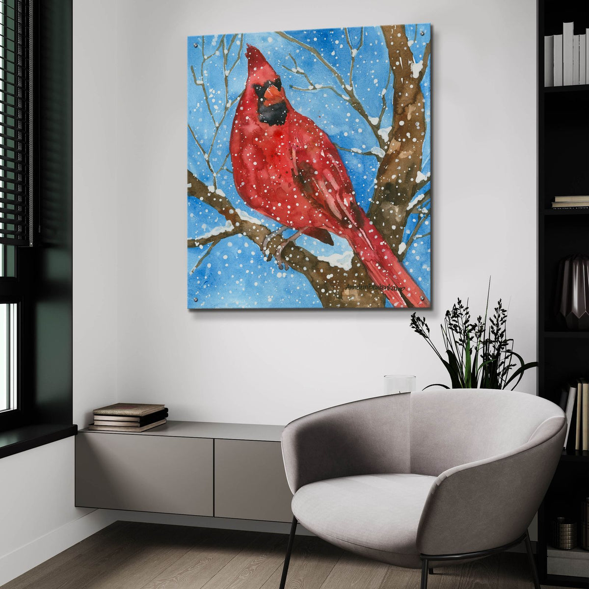 Snowbird by Annelein Beukenkamp - 36x36 acrylic wall art in a room