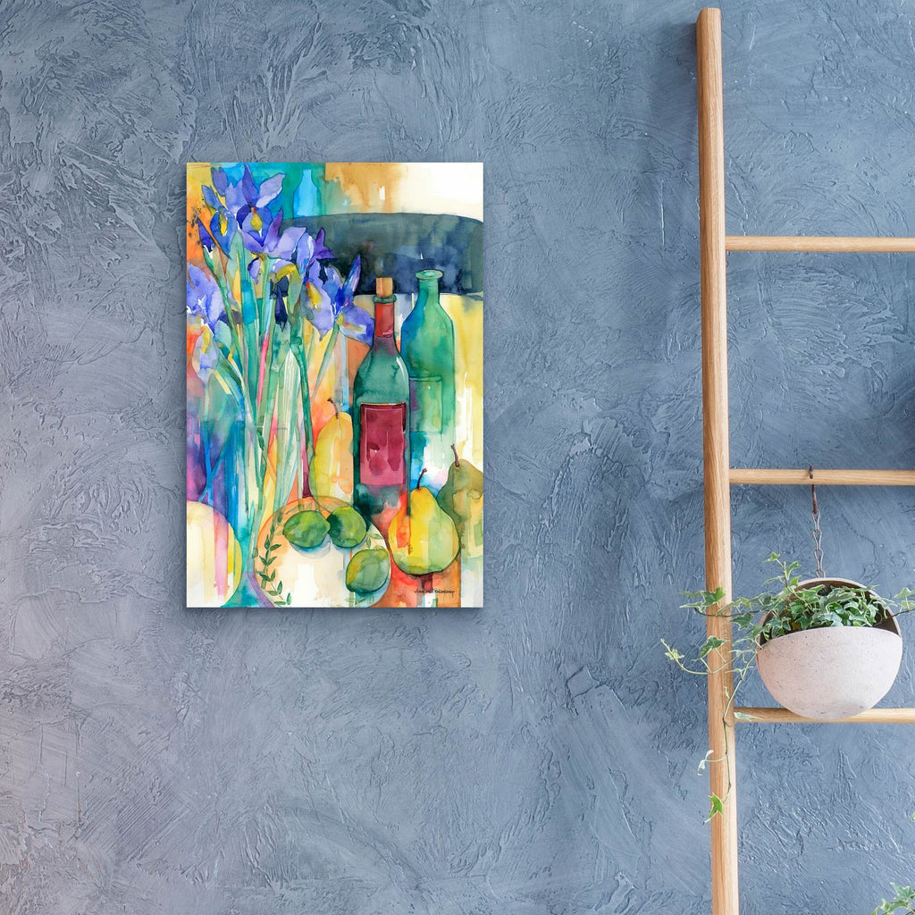 Table Scape With Irises by Annelein Beukenkamp - 16x24 acrylic wall art in a room