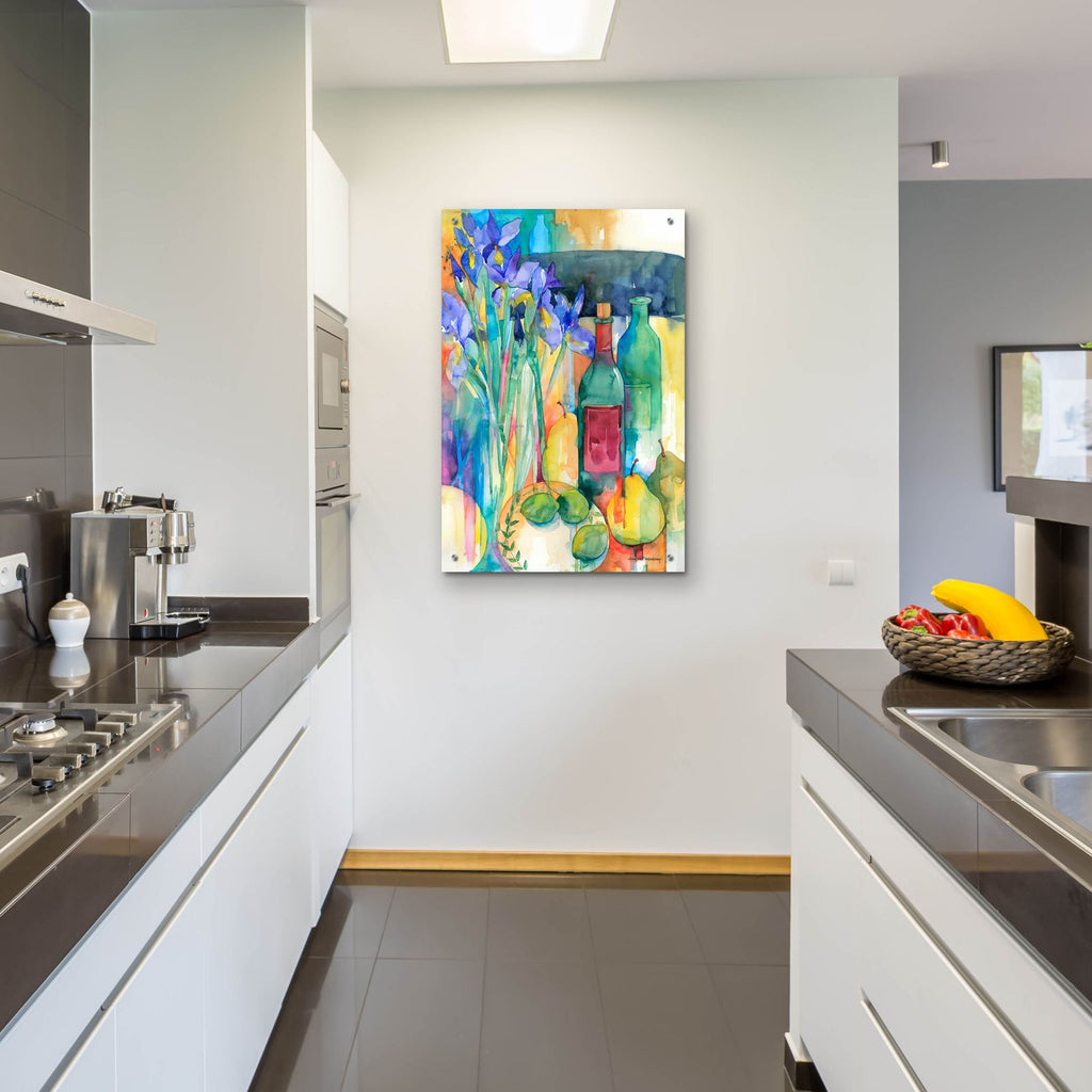 Table Scape With Irises by Annelein Beukenkamp - 24x36 acrylic wall art in a room