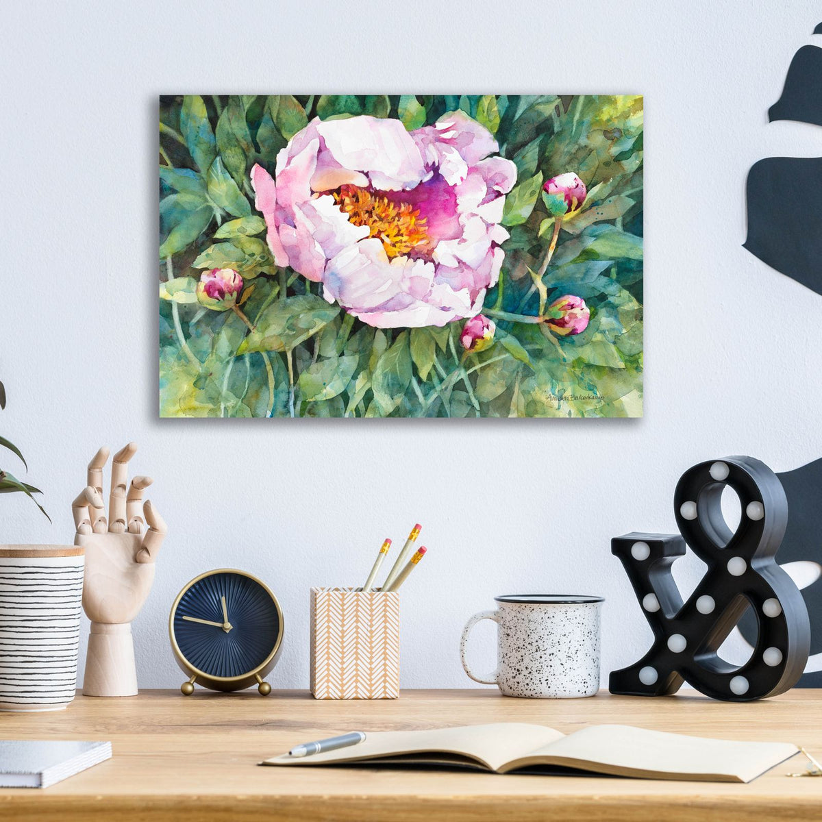 The Pleasure Of Peonies by Annelein Beukenkamp - 16x12 acrylic wall art in a room