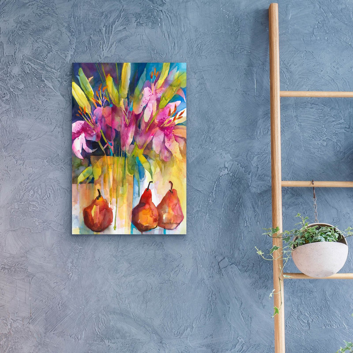 Three's A Pear by Annelein Beukenkamp - 16x24 acrylic wall art in a room