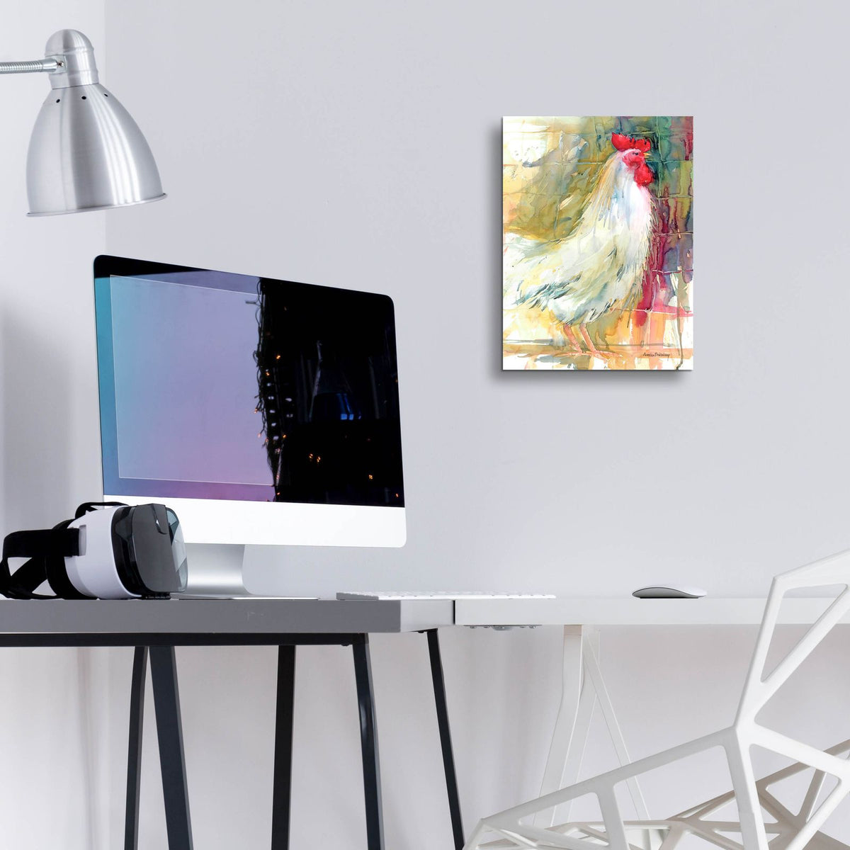 White Rooster by Annelein Beukenkamp - 12x16 acrylic wall art in a room