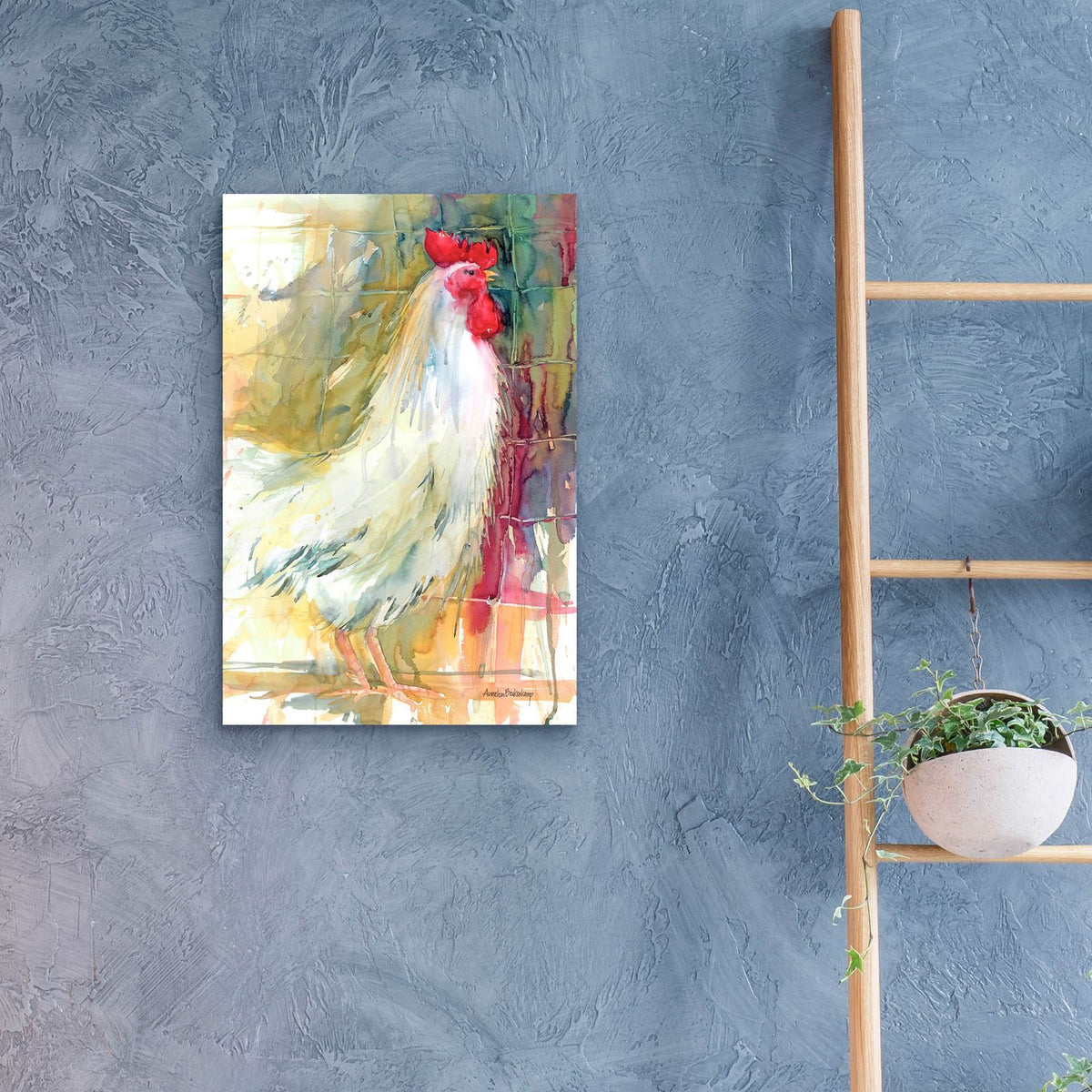 White Rooster by Annelein Beukenkamp - 16x24 acrylic wall art in a room