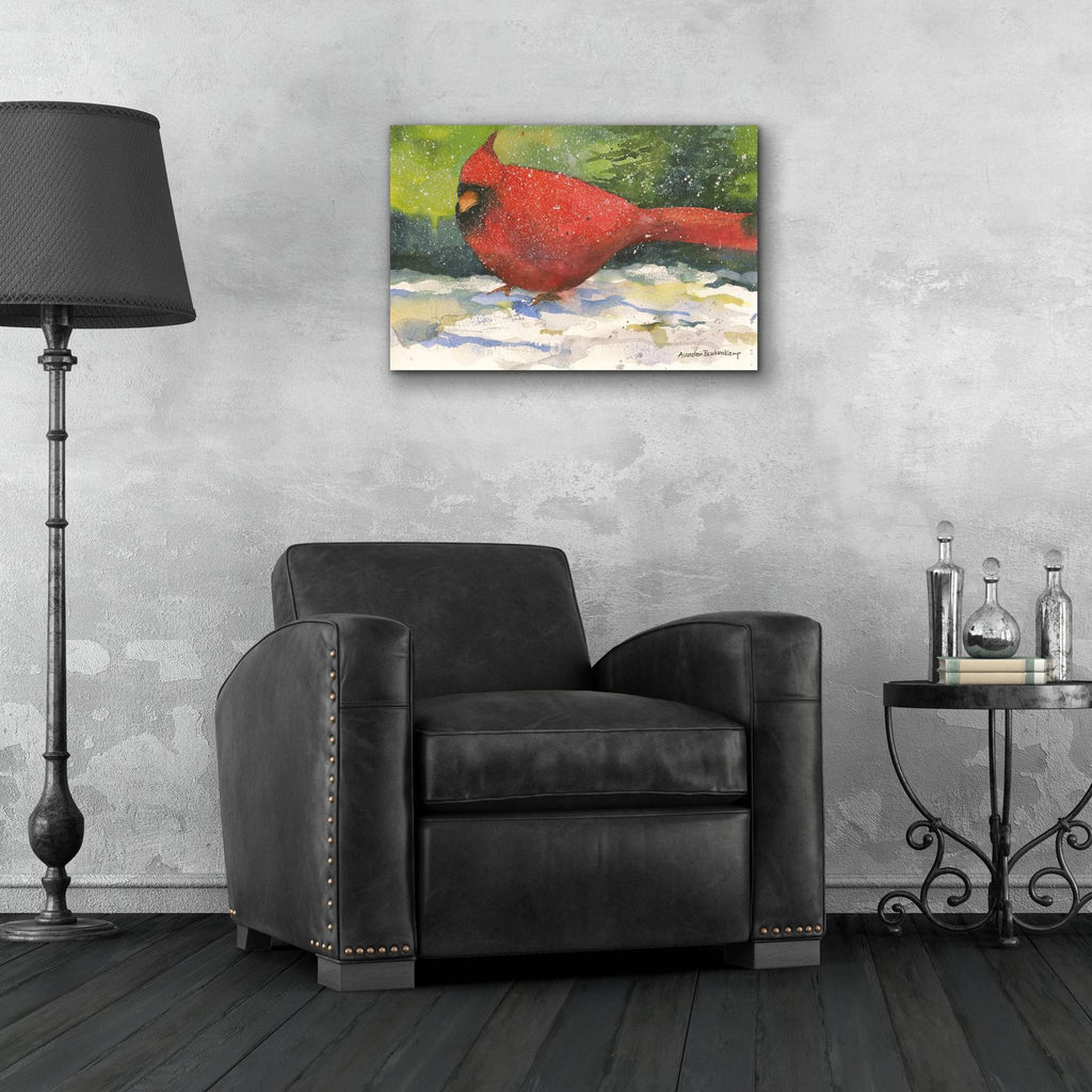 Winter Cardinal by Annelein Beukenkamp - 24x16 acrylic wall art in a room