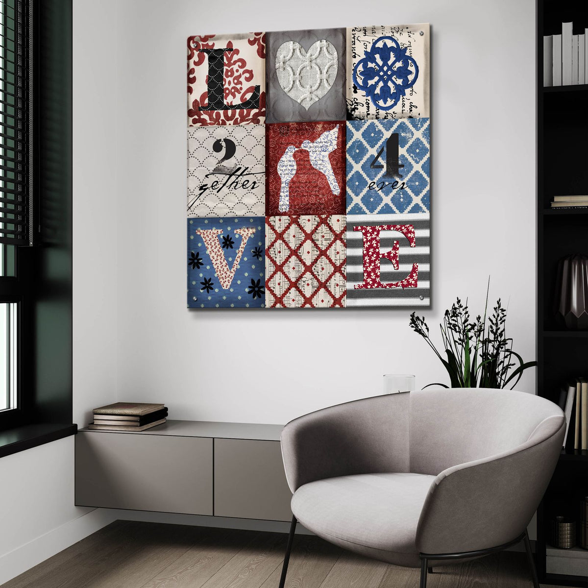 9 Love Rwb by Art Licensing Studio - 36x36 acrylic wall art in a room