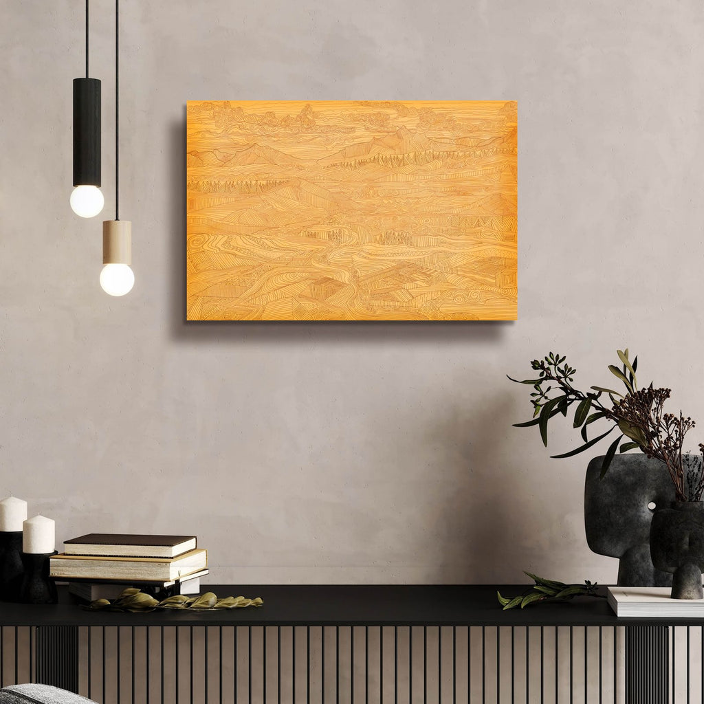 A Land Linked In Lines by Art Licensing Studio - 24x16 acrylic wall art in a room