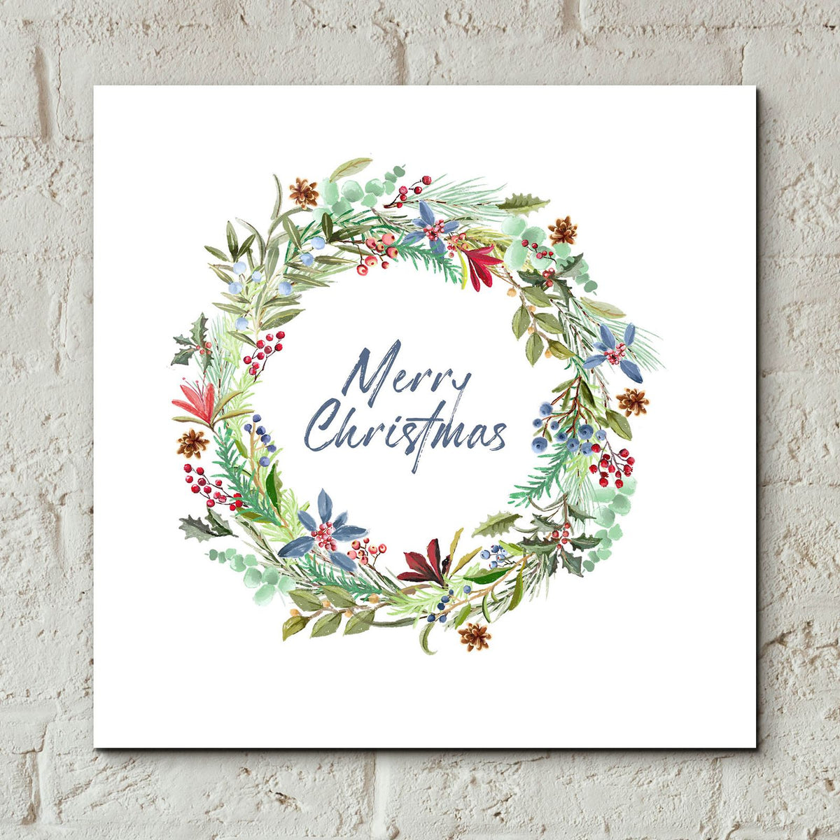 Cedar Blues Wreath by Art Licensing Studio - 12x12 acrylic wall art in a room