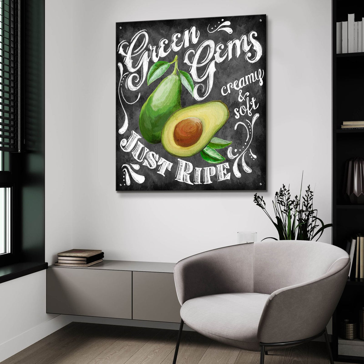 Chalkboard Avocado by Art Licensing Studio - 36x36 acrylic wall art in a room
