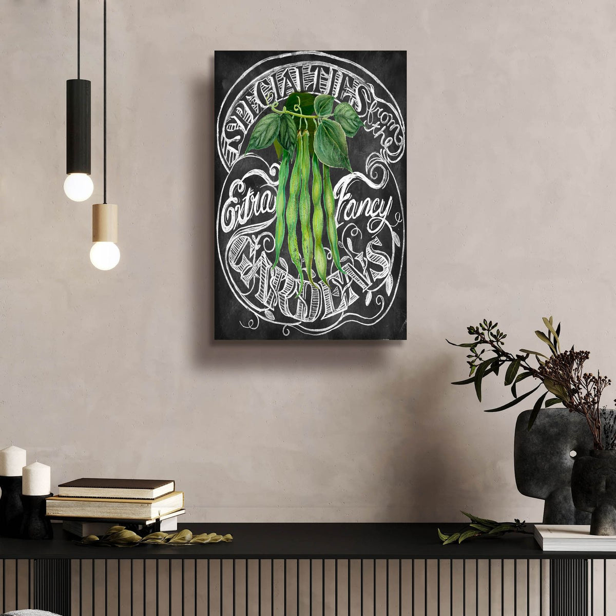 Chalkboard Green Beans by Art Licensing Studio - 16x24 acrylic wall art in a room