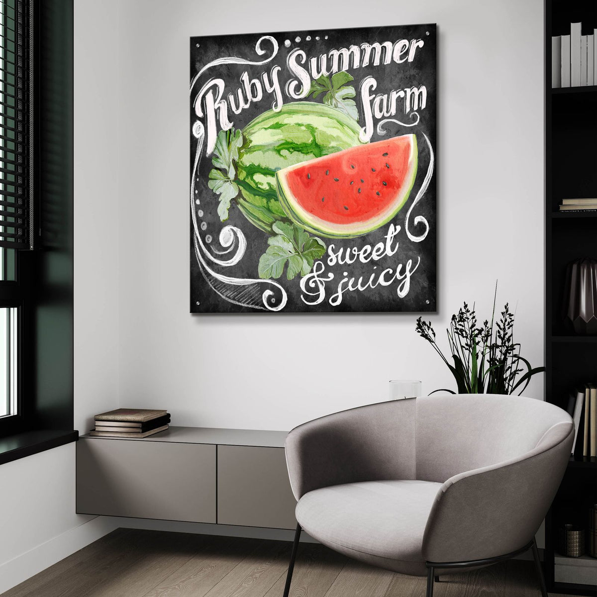 Chalkboard Watermelon by Art Licensing Studio - 36x36 acrylic wall art in a room