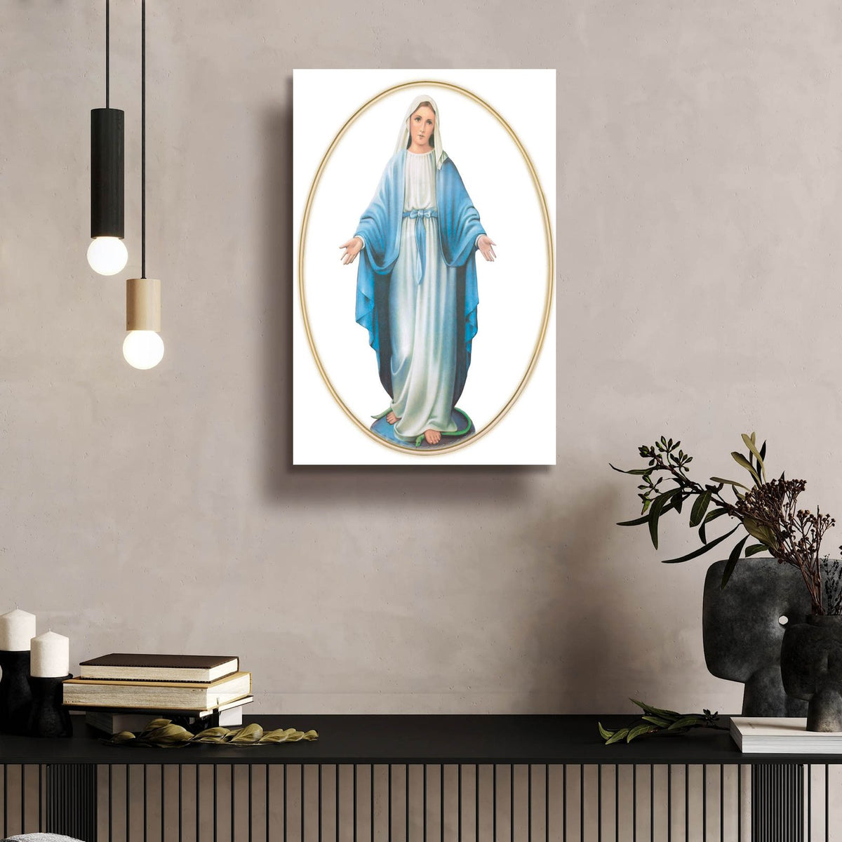 Circled Virgin Mary by Art Licensing Studio - 16x24 acrylic wall art in a room