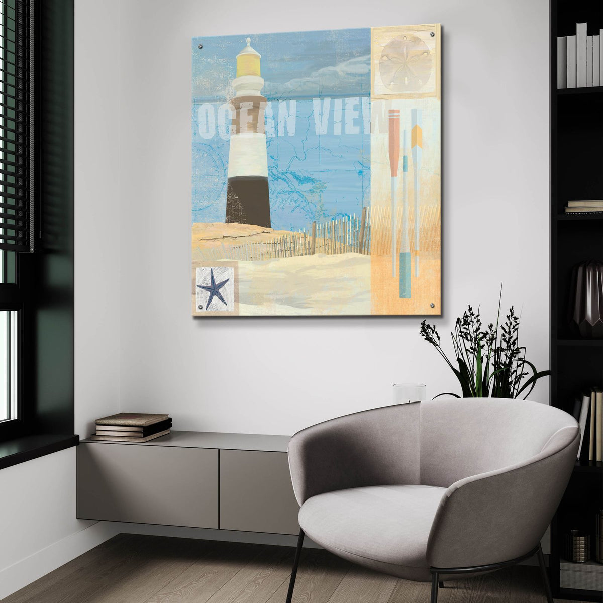 Coastal Beacon 1 by Art Licensing Studio - 36x36 acrylic wall art in a room