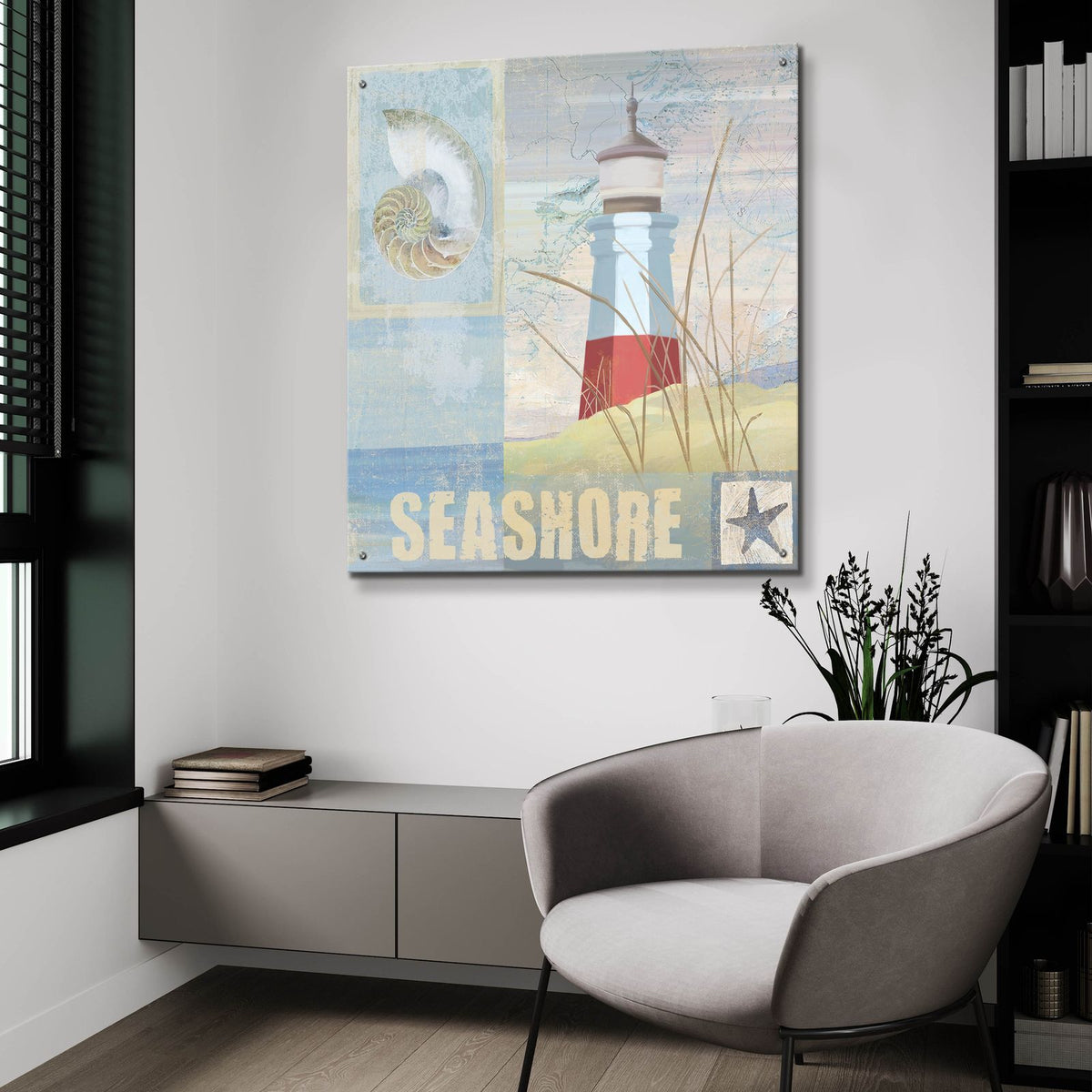 Coastal Beacon 2 by Art Licensing Studio - 36x36 acrylic wall art in a room