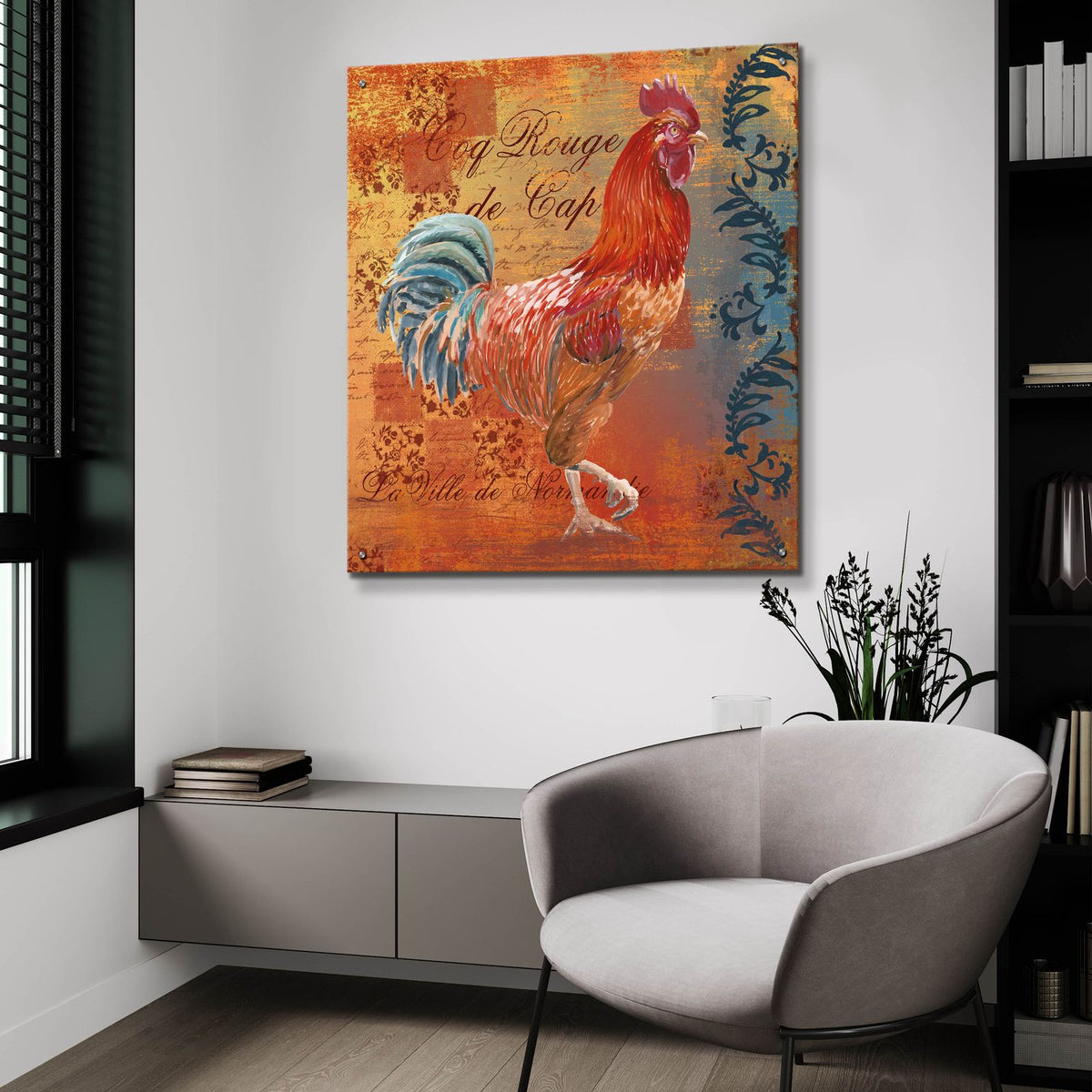 Coq Motifs 4 by Art Licensing Studio - 36x36 acrylic wall art in a room
