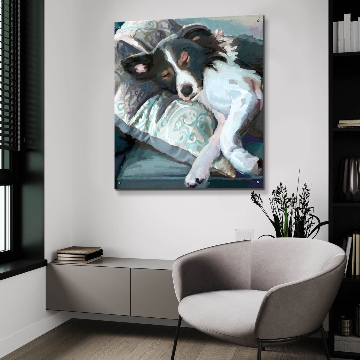 Couch Collie by Art Licensing Studio - 36x36 acrylic wall art in a room
