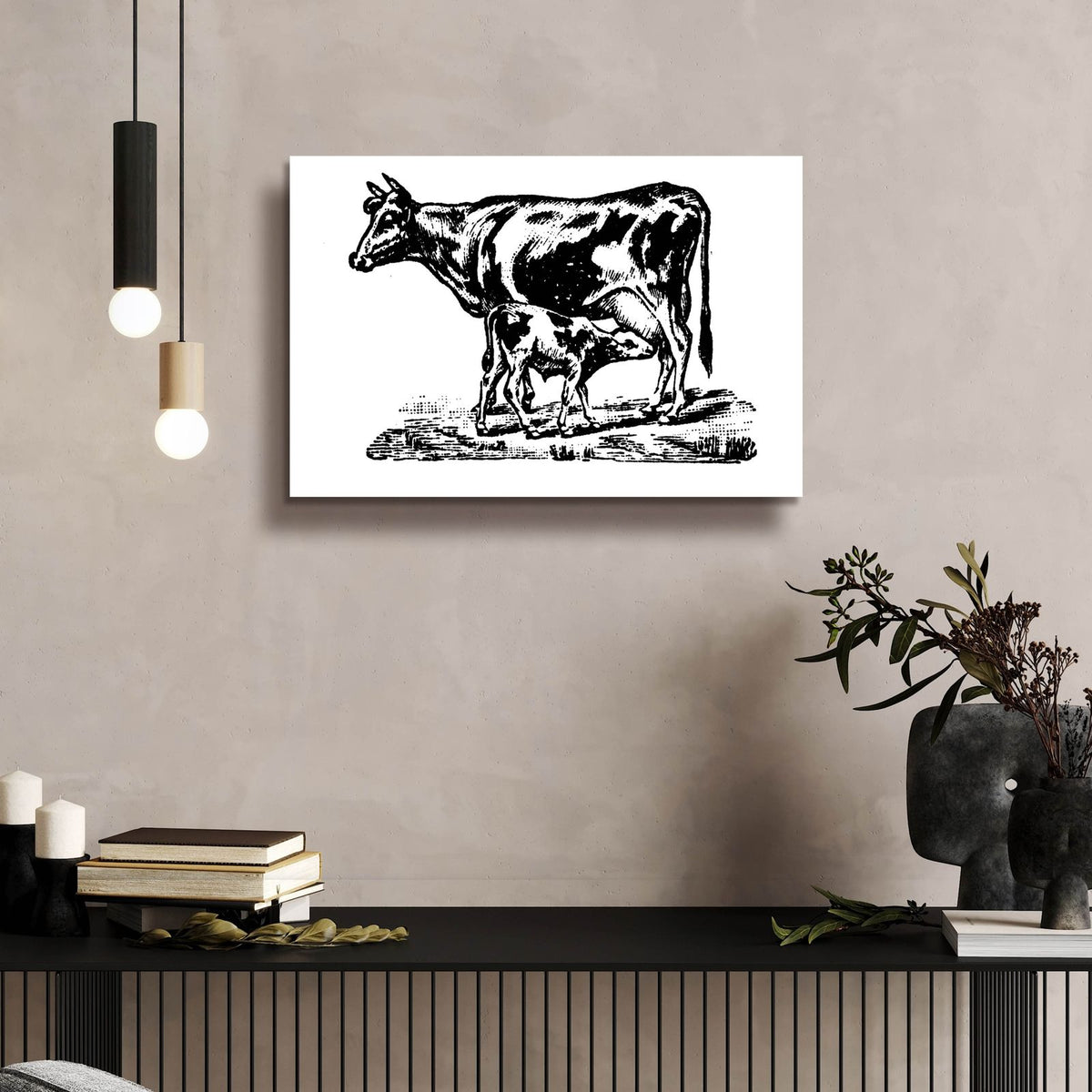 Cow And Calf by Art Licensing Studio - 24x16 acrylic wall art in a room