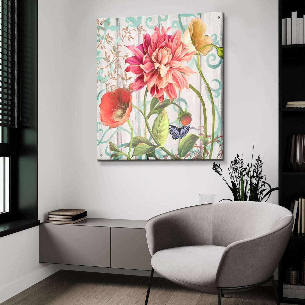 Dahlia Refresh by Art Licensing Studio - 36x36 acrylic wall art in a room