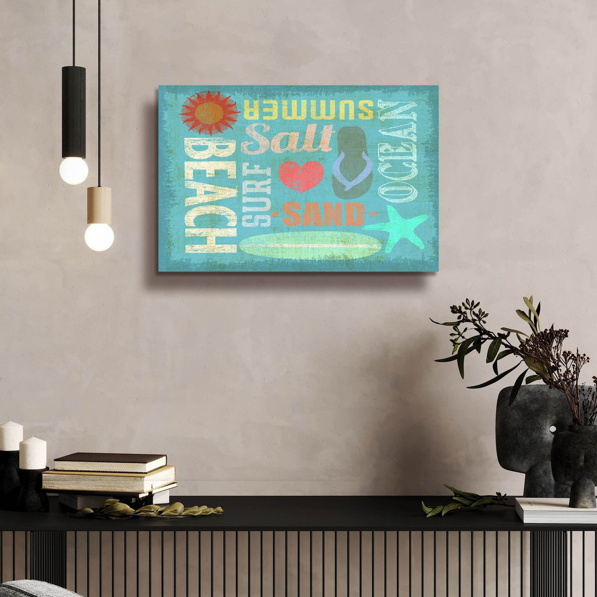Day At The Beach by Art Licensing Studio - 24x16 acrylic wall art in a room