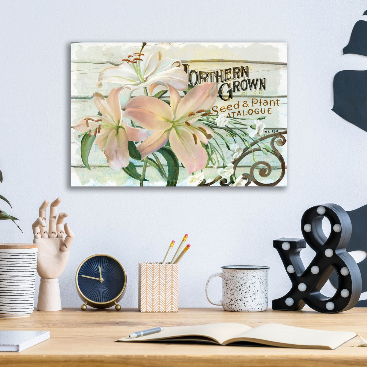 Farm Seed Lilies by Art Licensing Studio - 16x12 acrylic wall art in a room