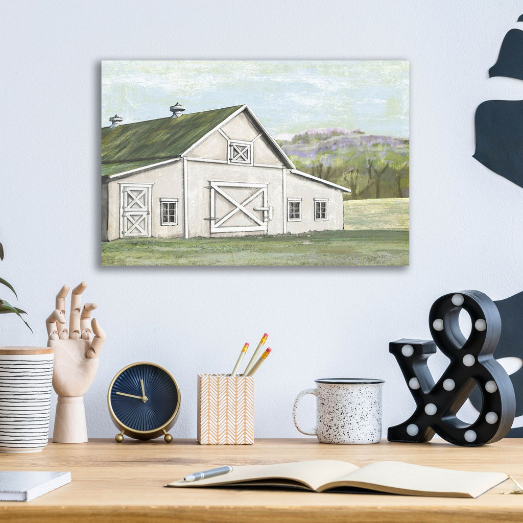Field Barn In Spring by Art Licensing Studio - 16x12 acrylic wall art in a room