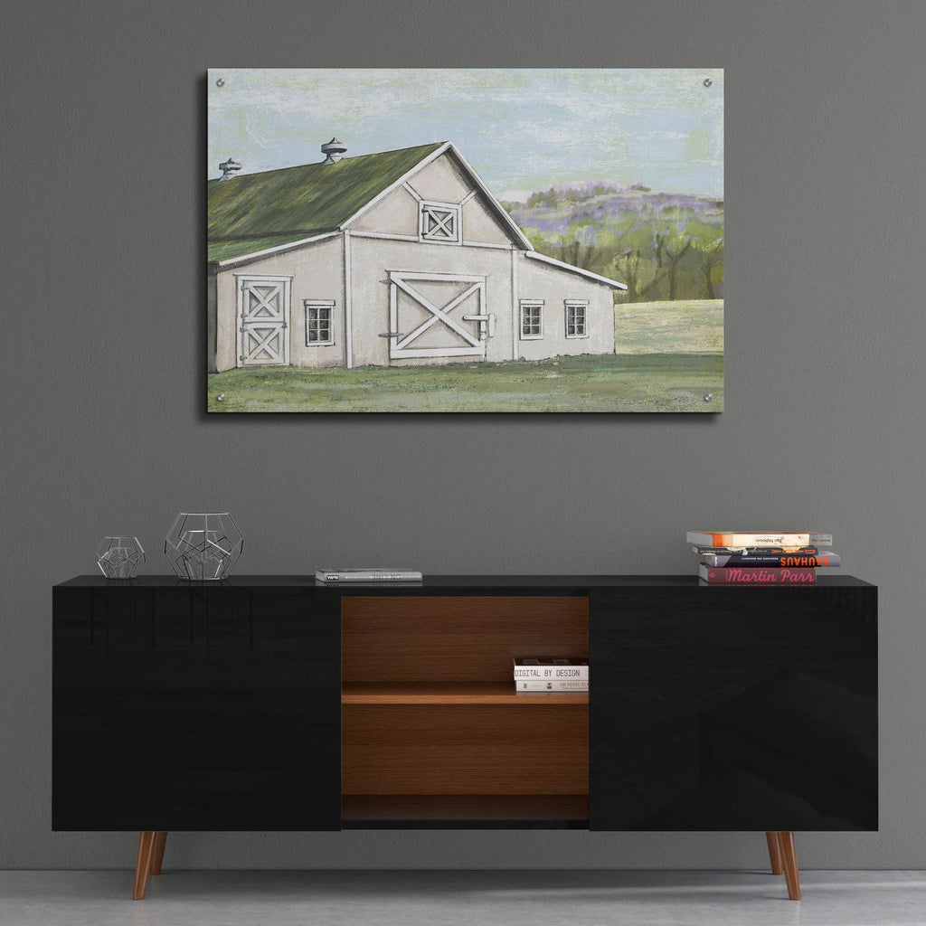 Field Barn In Spring by Art Licensing Studio - 36x24 acrylic wall art in a room
