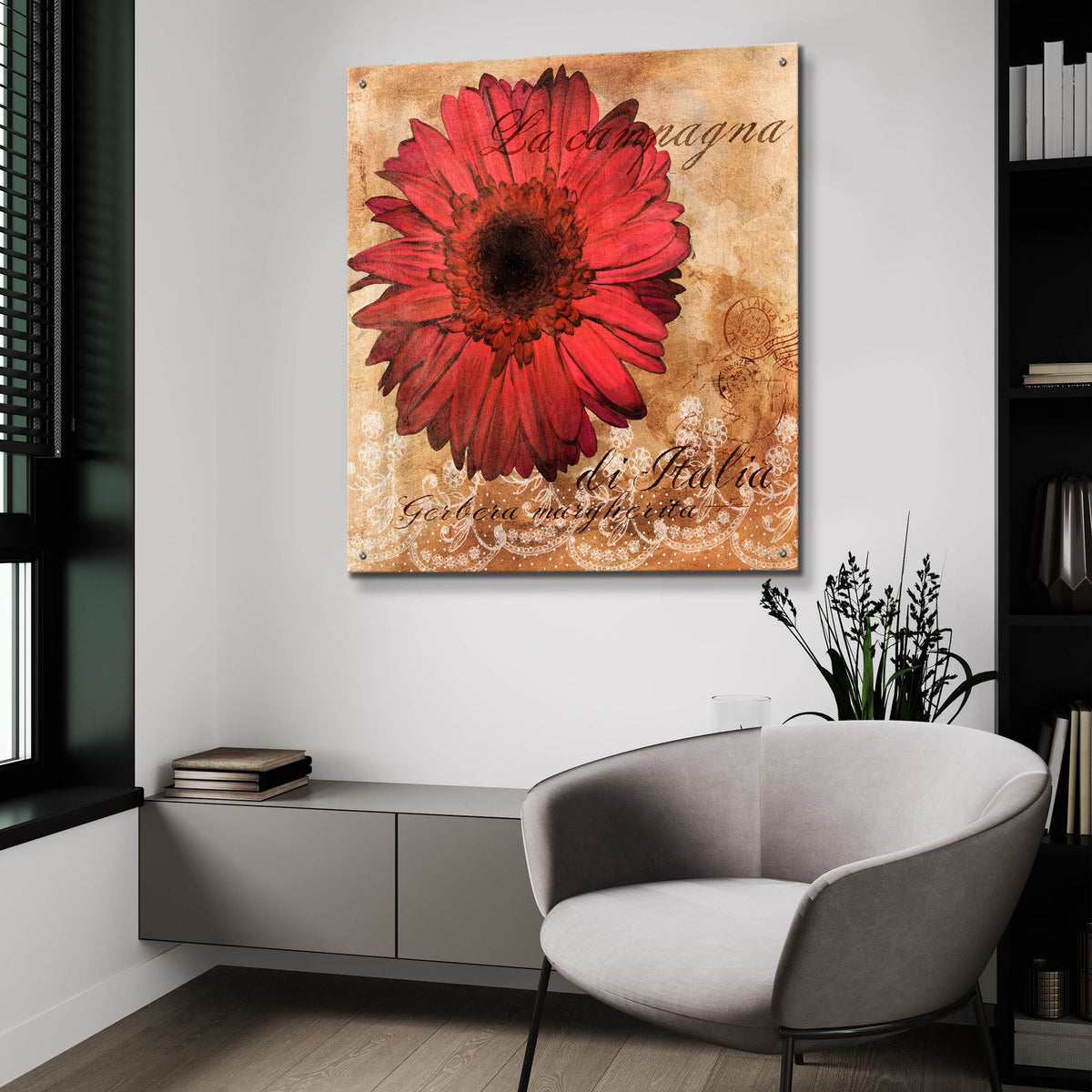 Gerbera Italia by Art Licensing Studio - 36x36 acrylic wall art in a room