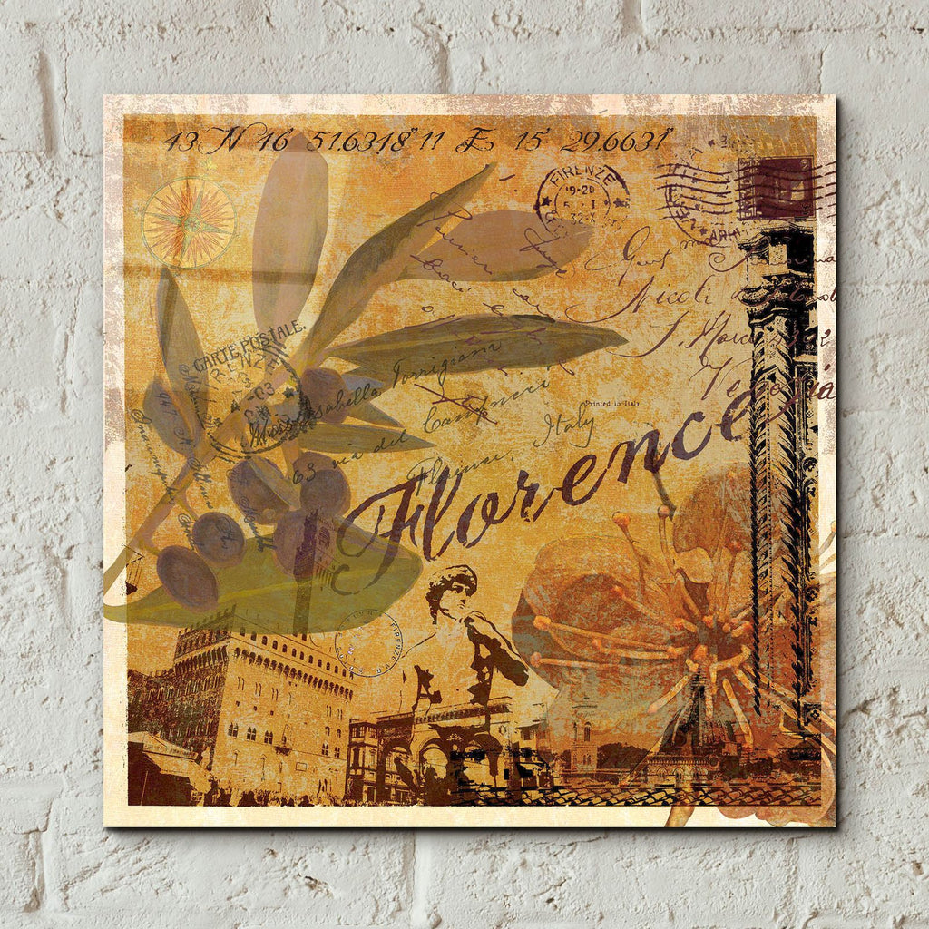 Latitude And Longitude Travel To Florence by Art Licensing Studio - 12x12 acrylic wall art in a room