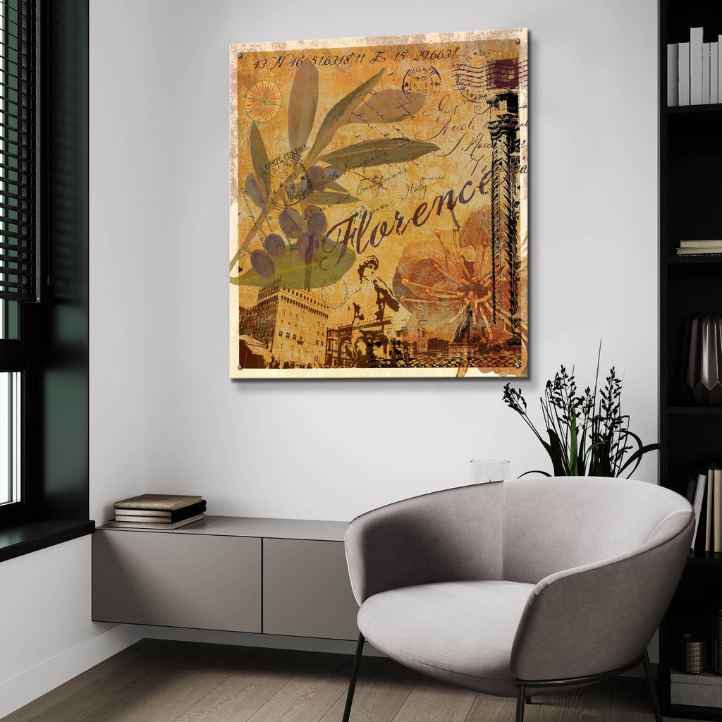 Latitude And Longitude Travel To Florence by Art Licensing Studio - 36x36 acrylic wall art in a room