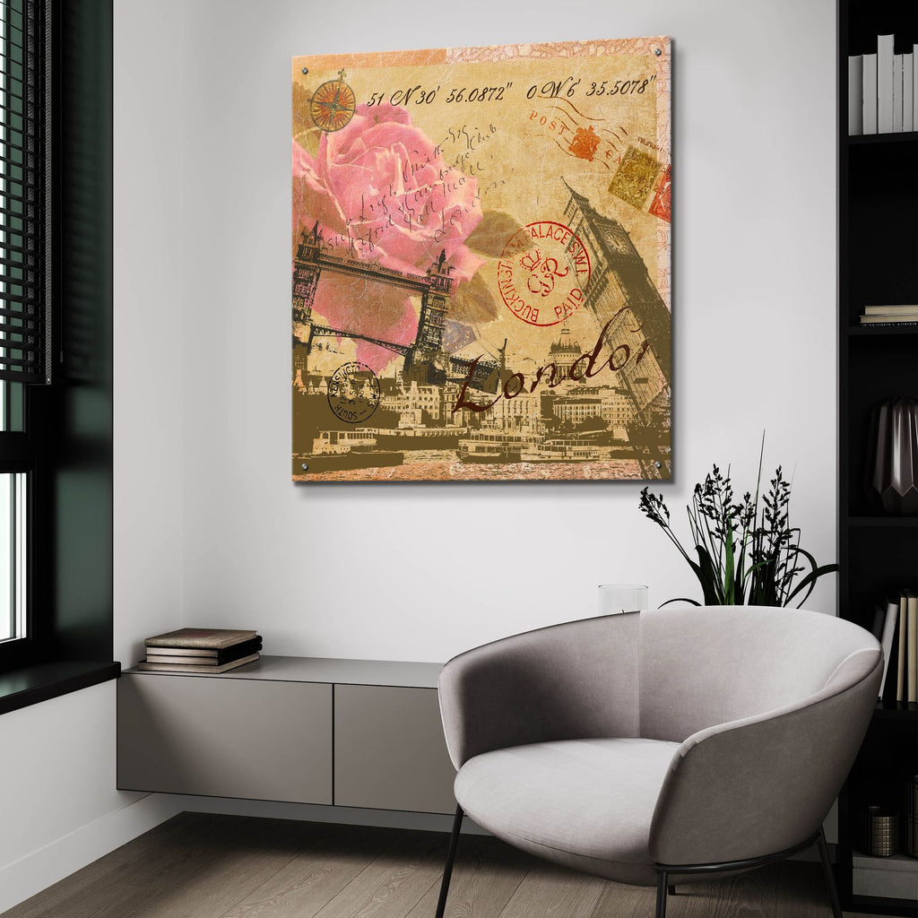 Latitude And Longitude Travel To London by Art Licensing Studio - 36x36 acrylic wall art in a room