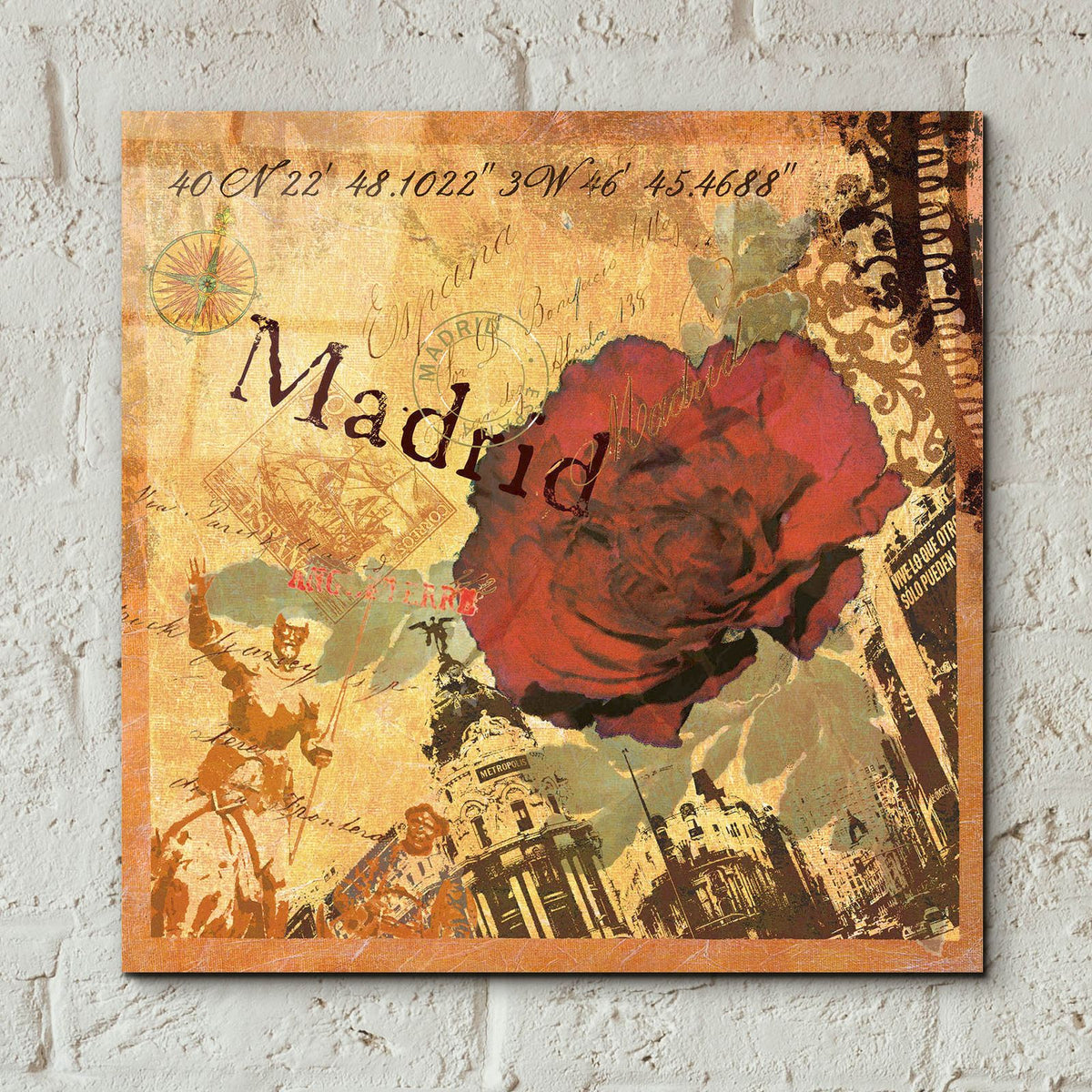 Latitude And Longitude Travel To Madrid by Art Licensing Studio - 12x12 acrylic wall art in a room