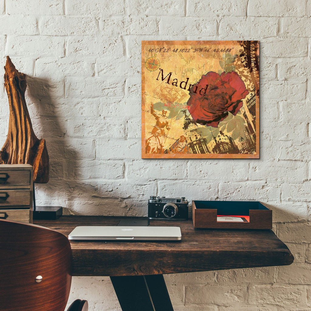 Epic Art 'Latitude And Longitude Travel To Madrid'  by Art Licensing Studio Acrylic Glass Wall Art,12x12