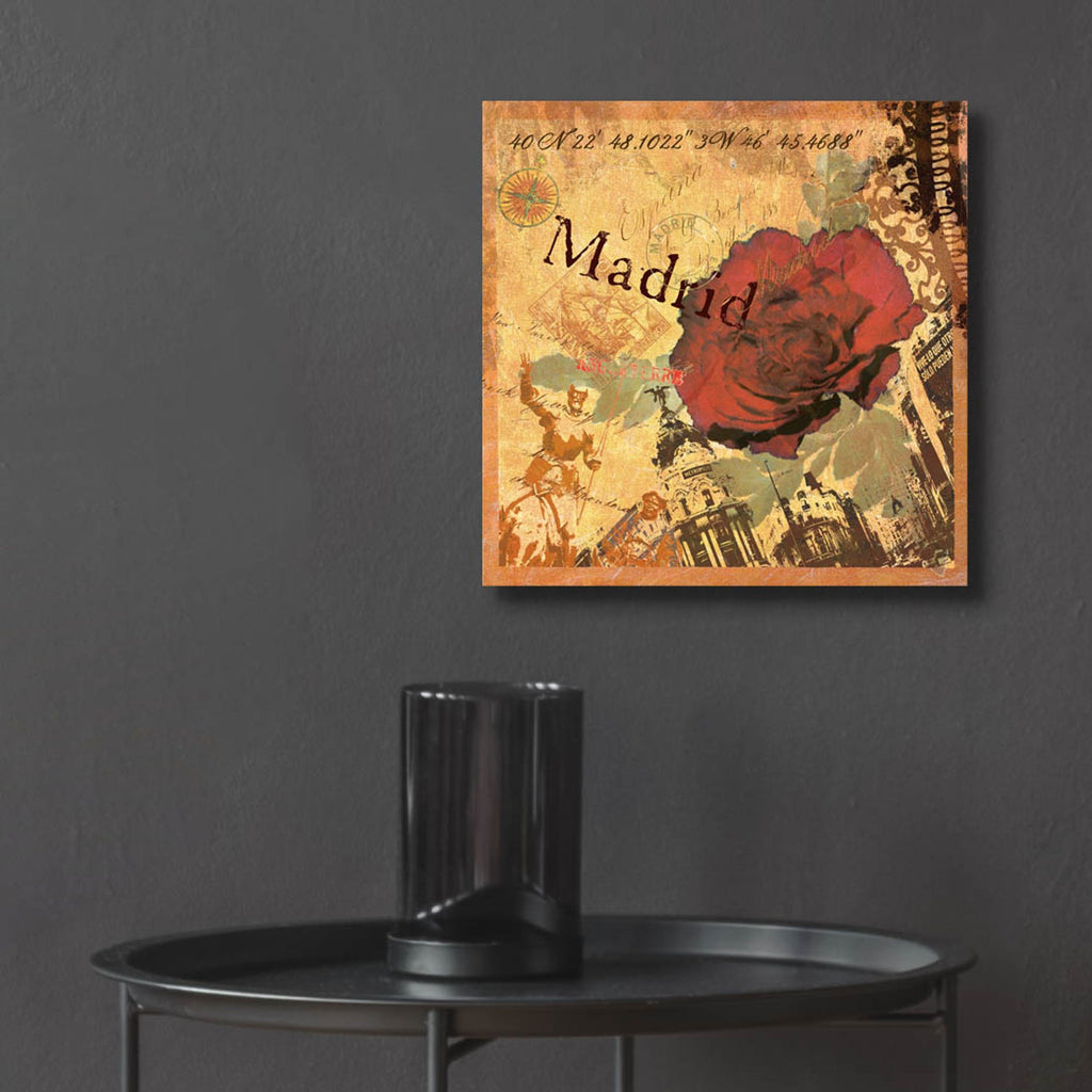Epic Art 'Latitude And Longitude Travel To Madrid'  by Art Licensing Studio Acrylic Glass Wall Art,12x12