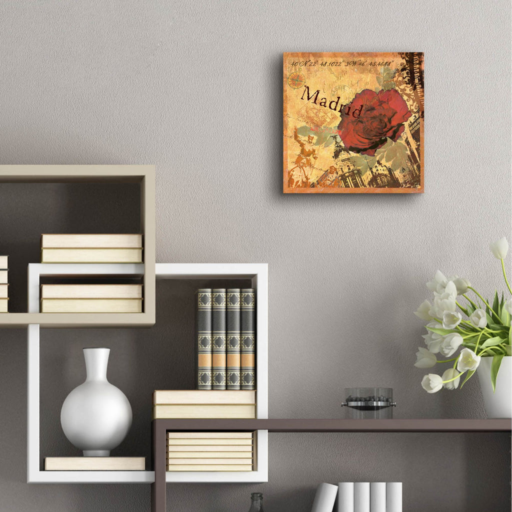 Epic Art 'Latitude And Longitude Travel To Madrid'  by Art Licensing Studio Acrylic Glass Wall Art,12x12