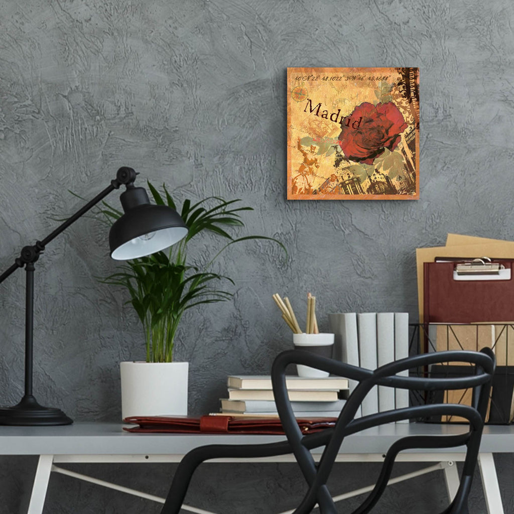 Epic Art 'Latitude And Longitude Travel To Madrid'  by Art Licensing Studio Acrylic Glass Wall Art,12x12