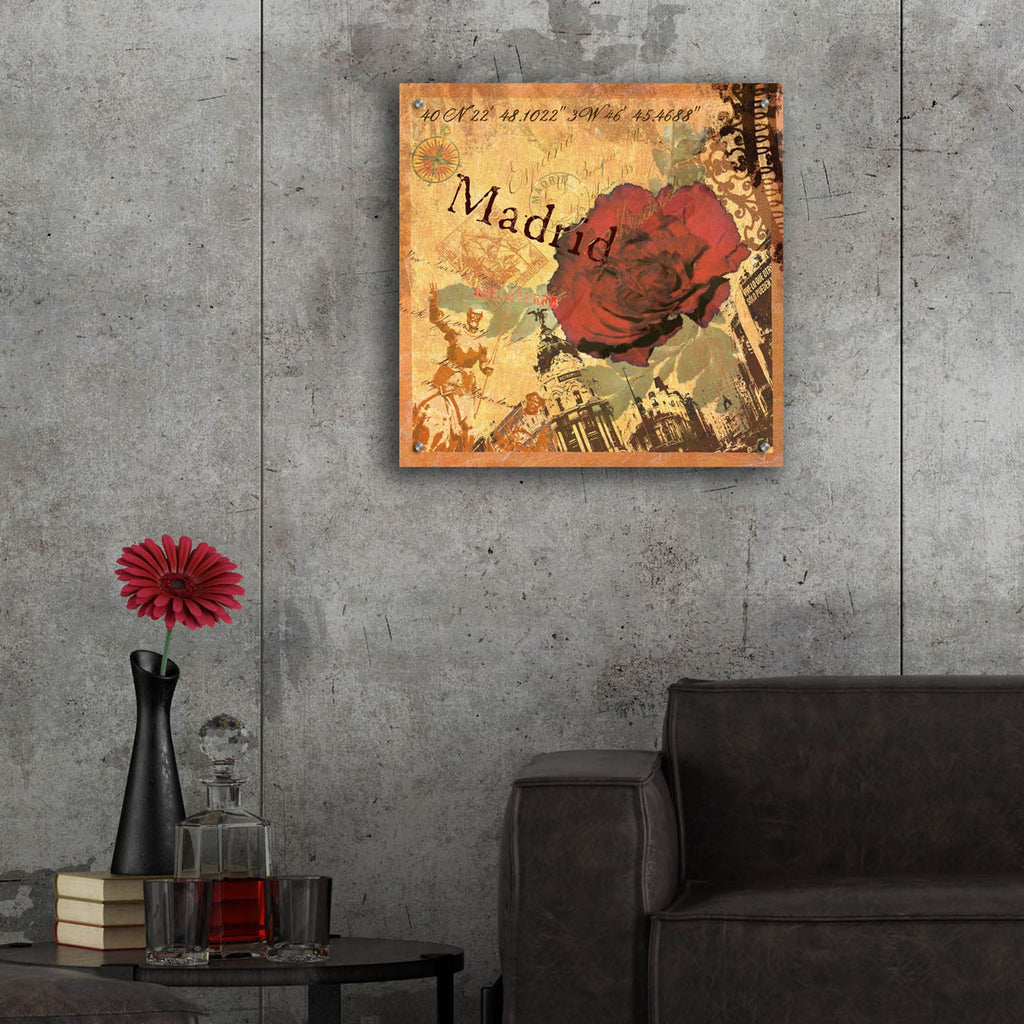Epic Art 'Latitude And Longitude Travel To Madrid'  by Art Licensing Studio Acrylic Glass Wall Art,24x24