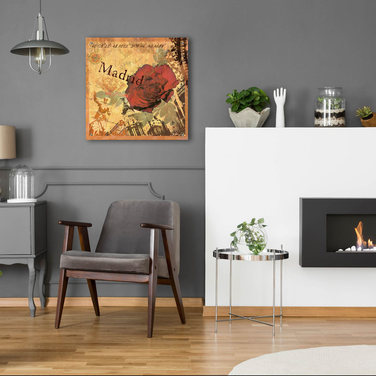 Epic Art 'Latitude And Longitude Travel To Madrid'  by Art Licensing Studio Acrylic Glass Wall Art,24x24